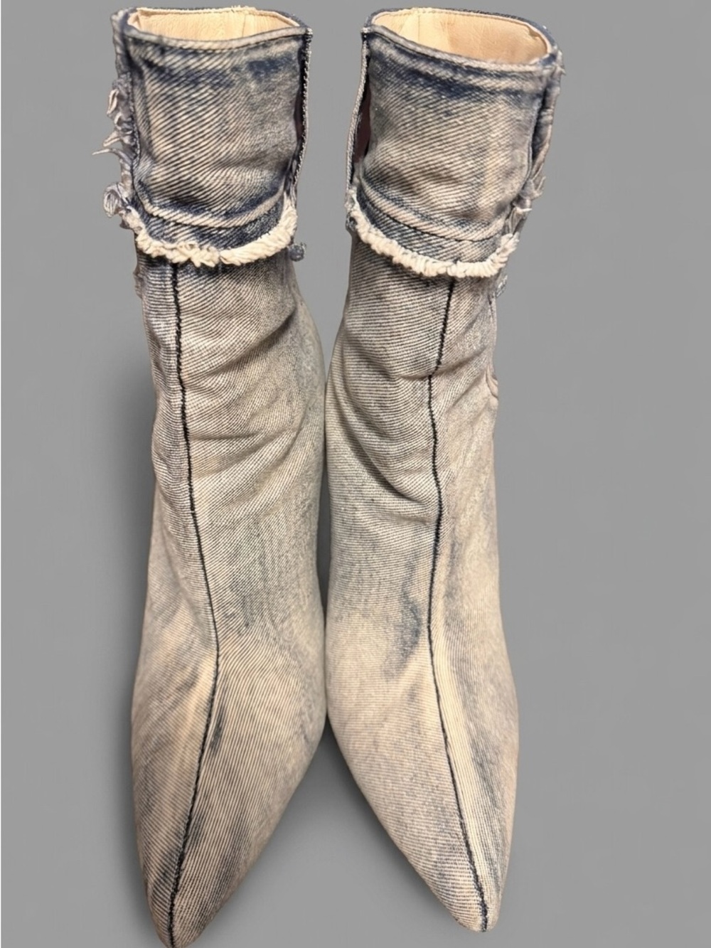 Distressed Light Blue Denim Pointed Ankle Booties
